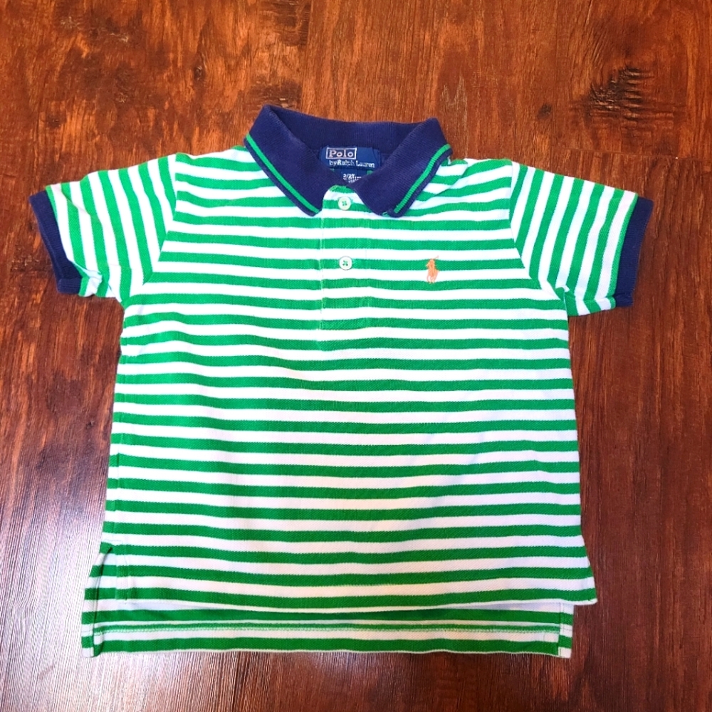 Polo by Ralph Lauren,  boys 2t Polo short sleeved shirt. Green/white stripes